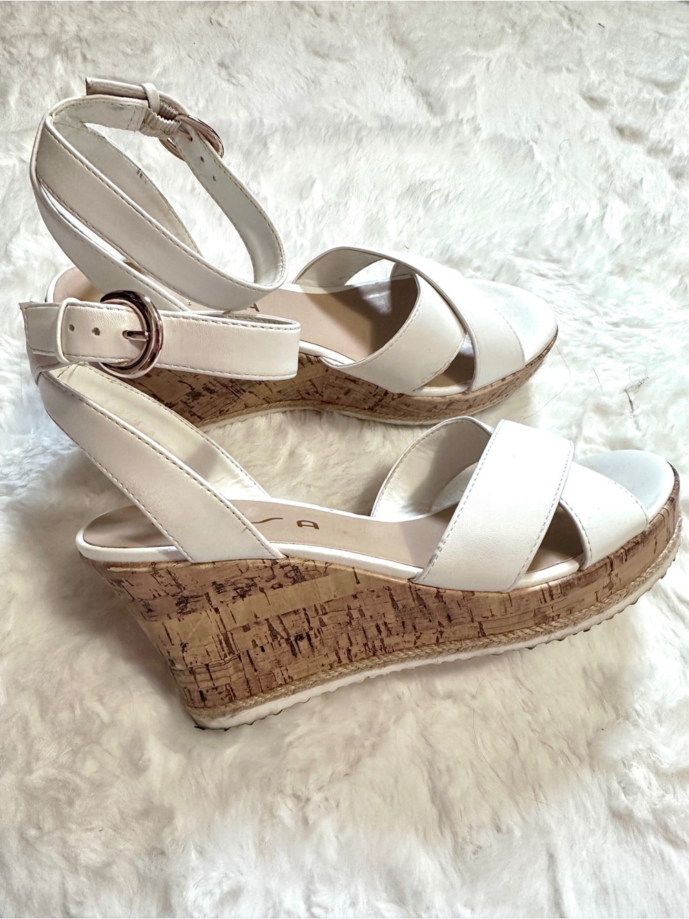 White Cork Wedge Sandals